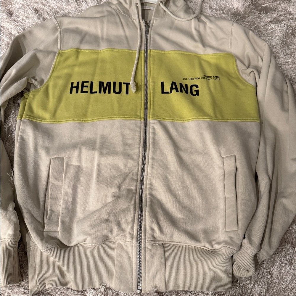 Helmut Lang White and Yellow Zip-Up Hoodie